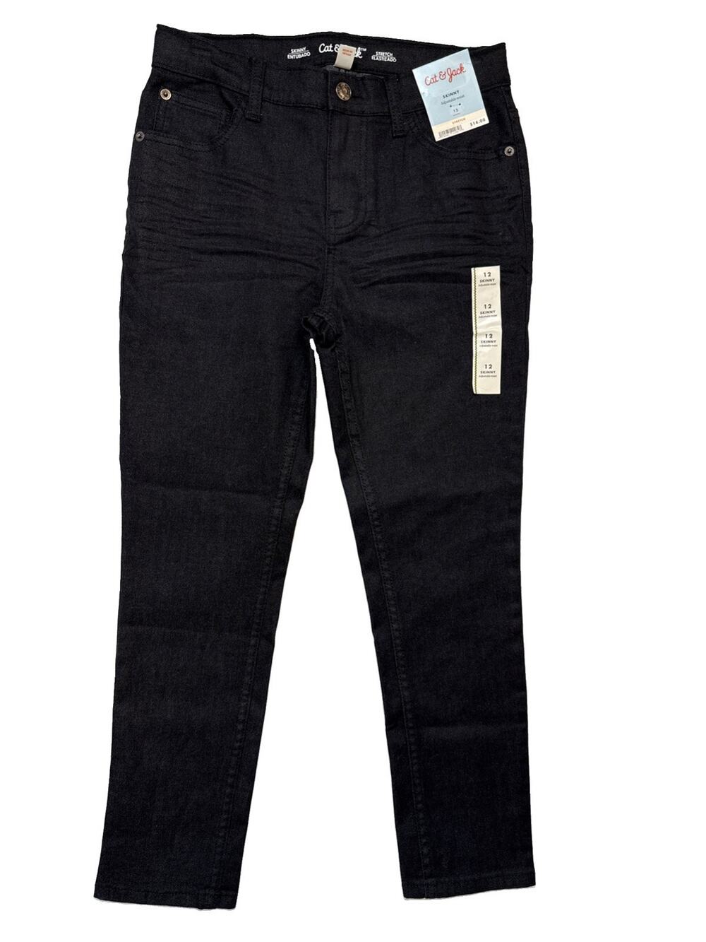 Cat & Jack Boys Skinny Jeans Adjustable Waist Black Size 12